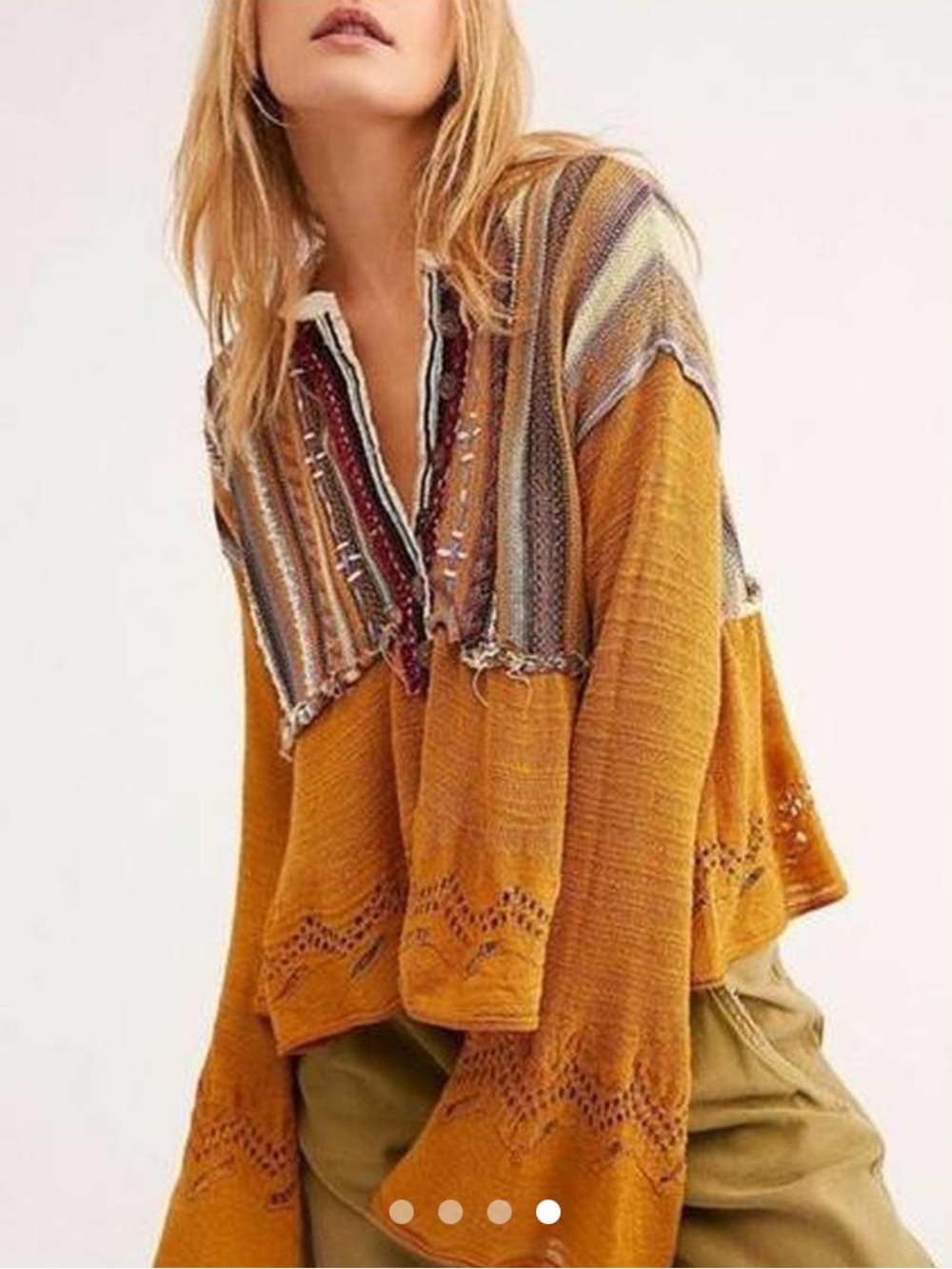 Free people Meadow Lakes bell sleeves bohemian crop sweater xs s